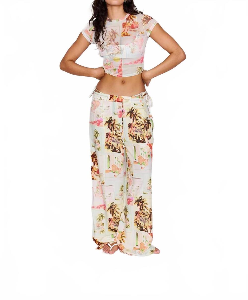 NEW MINKPINK dolce drawstring pants in vintage postcards